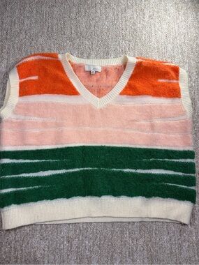 Pinch Striped V-Neck Sweater Vest in Orange, Pink & Green